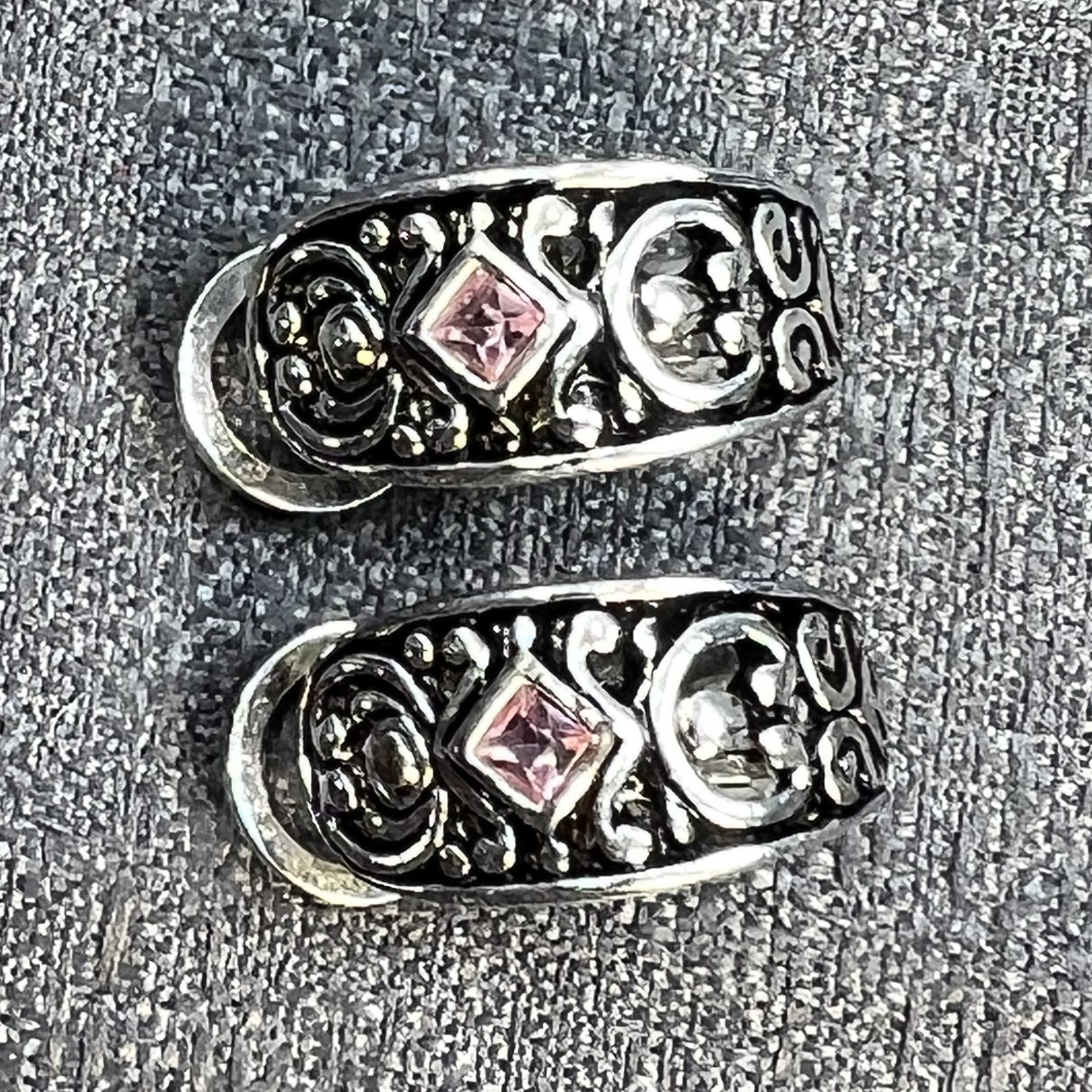 Premier Designs Silver & Pink Rhinestone Hoop Convertible Clip/Post Earrings