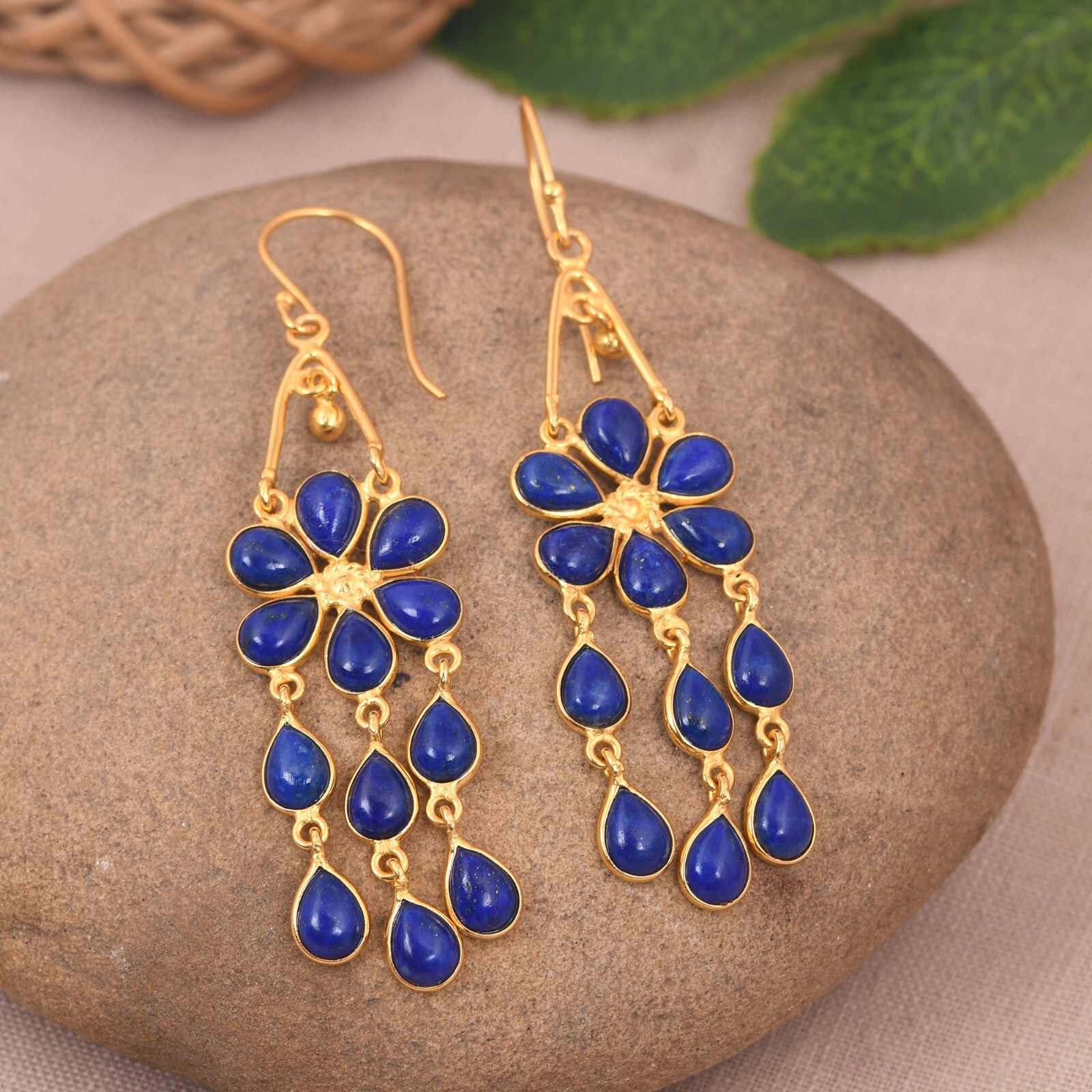Artisan Fringe Drop Gold Plated Women’s Earrings Lapis Lazuli For Birthday Gift
