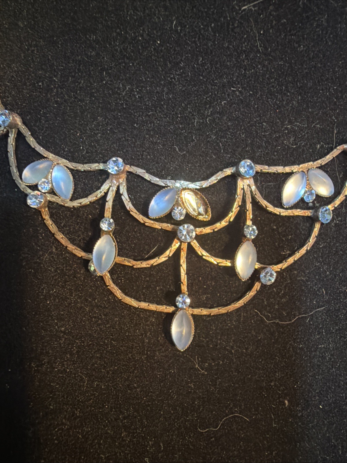 ANTIQUE EDWARDIAN MOONSTONE NECKLACE 18kgp CHAIN Hook CLASP 16” RARE Estate Find