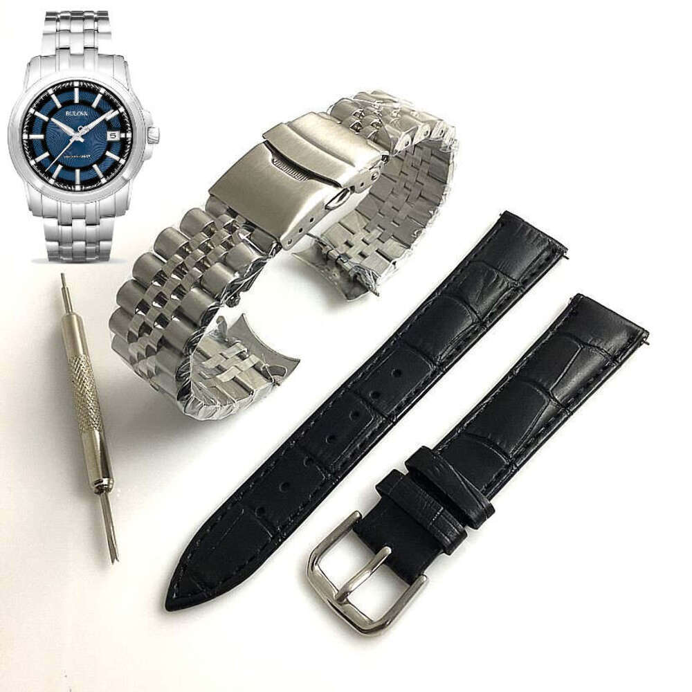 Pack of 2 Steel Bracelet & Leather Replacement Watch Band Bulova 96B159 C877726