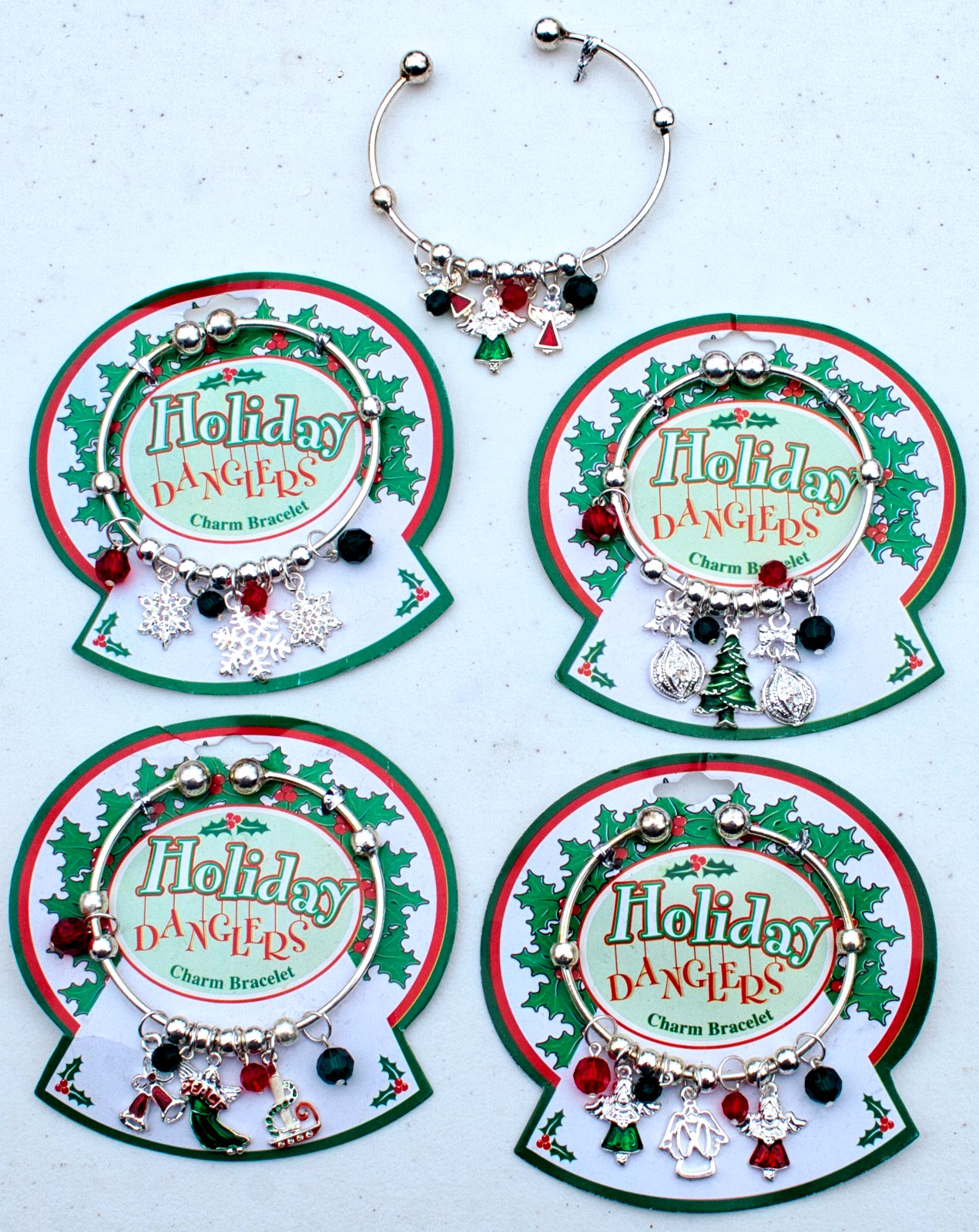 Lot of 5 Christmas Holiday Silver tone Cuff Charm Bracelets – NWT
