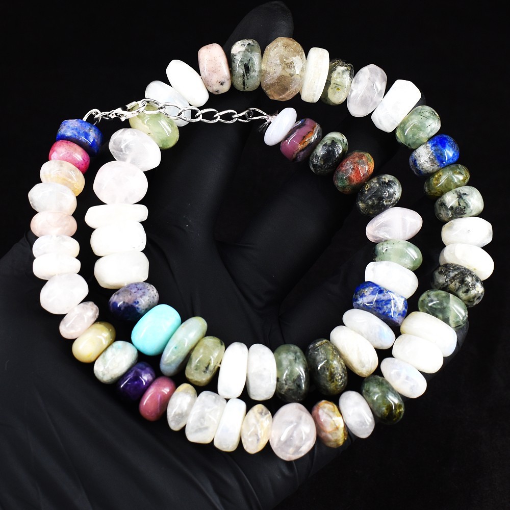 Genuine Rose Quartz & Moonstone 700.00 Cts Beaded Stunning Necklace VK 04 E749