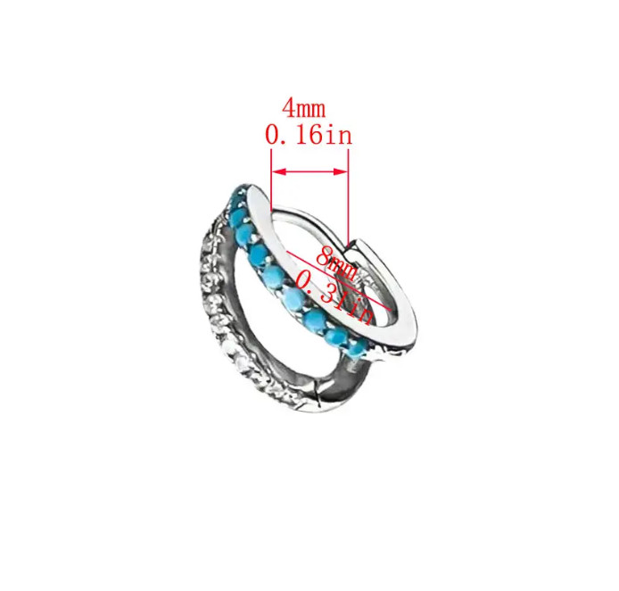 Women 925 Sterling Silver Post Turquoise Decor CZ Huggie Hoop Snap Earrings A28
