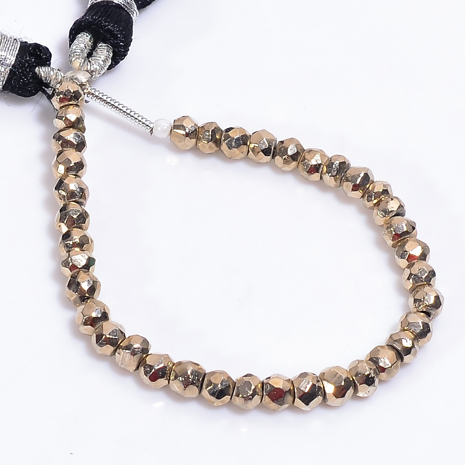 Natural Pyrite Gemstone Rondelle Shape Faceted Beads 4X4X3 mm Strand 4″ E-2693