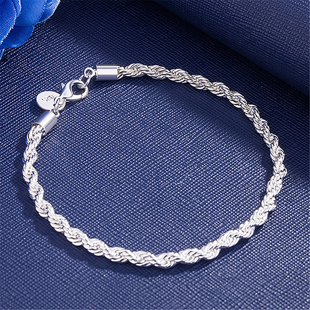 Women’s 925 Sterling Silver Bracelet Size 8 Inches 4MM lobster Unisex Gifts 1pc