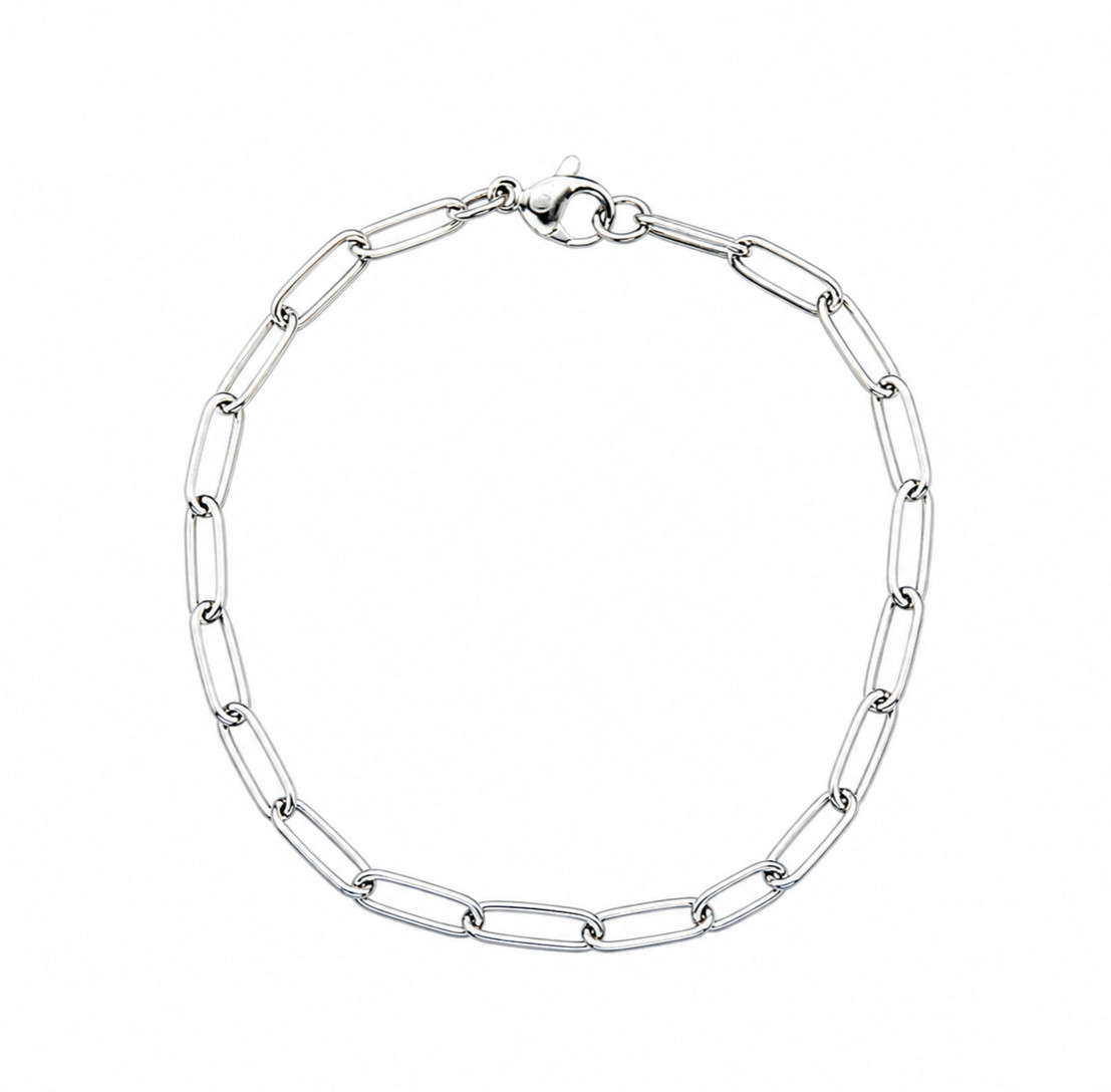 Petite Paper Clip Bracelet– 304 Surgical Stainless Steel – Silver –Lobster Clasp