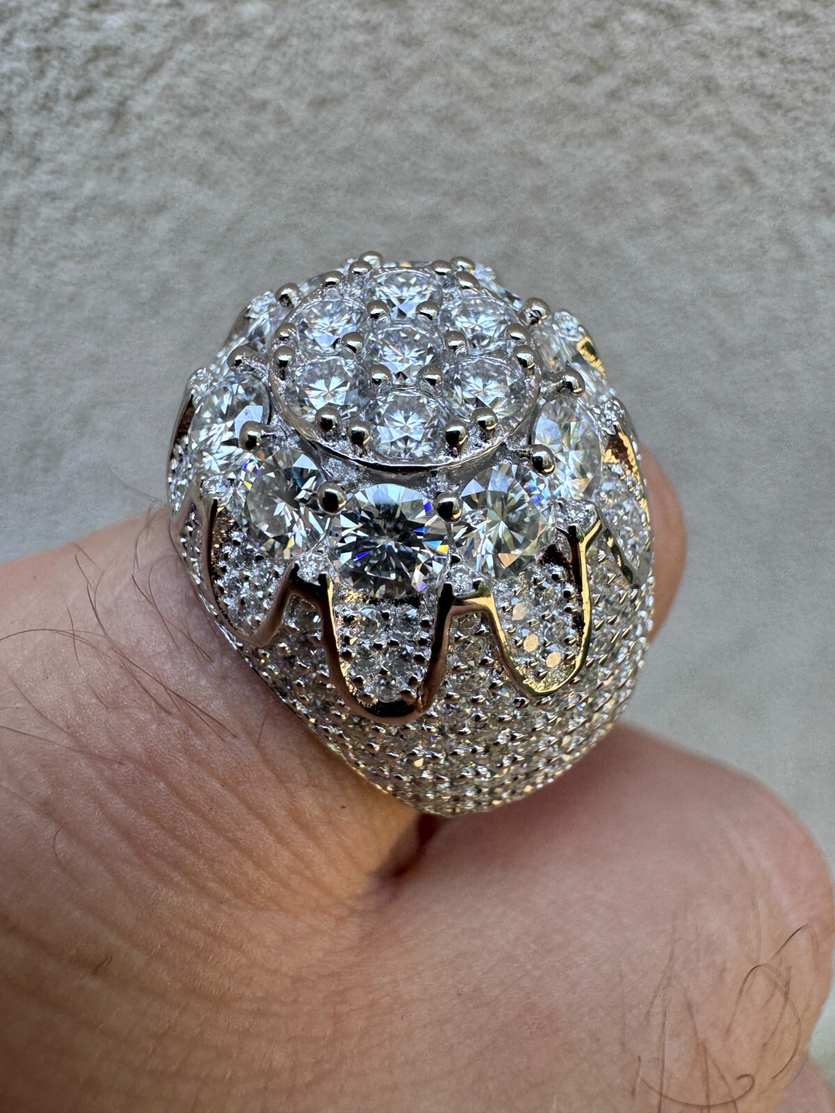 MOISSANITE Rapper Large Stone Dome Iced Hip Hop Ring 925 Silver Bust Down
