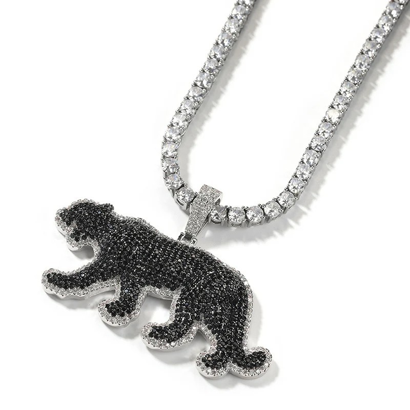 Hip Hop Iced BLACK Panther Cheetah Leopard Pendant Necklace Mens Fashion Jewelry
