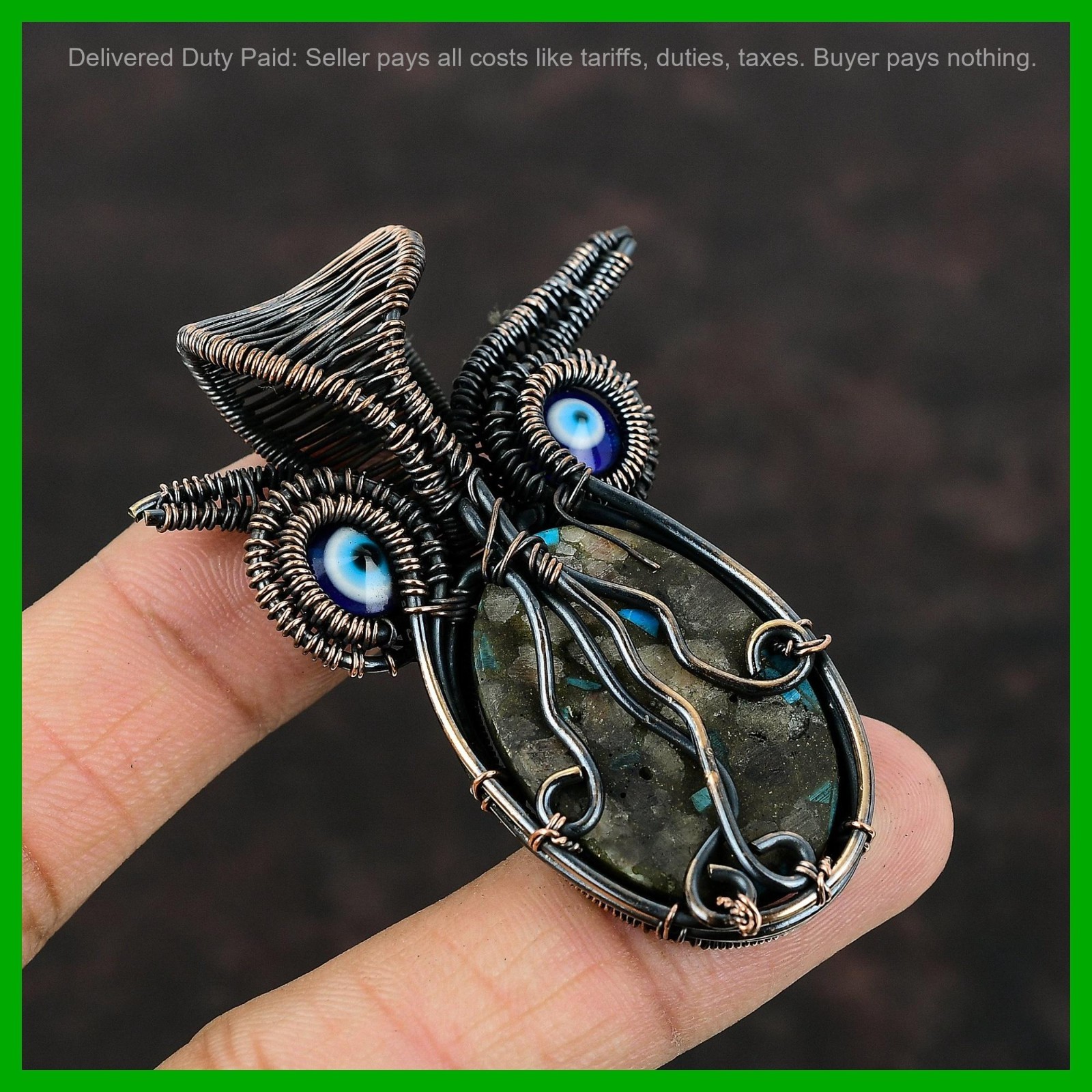 Copper Pink Opal Copper Turquoise Stone Blue Color Evil Eye Daughter New Pendant