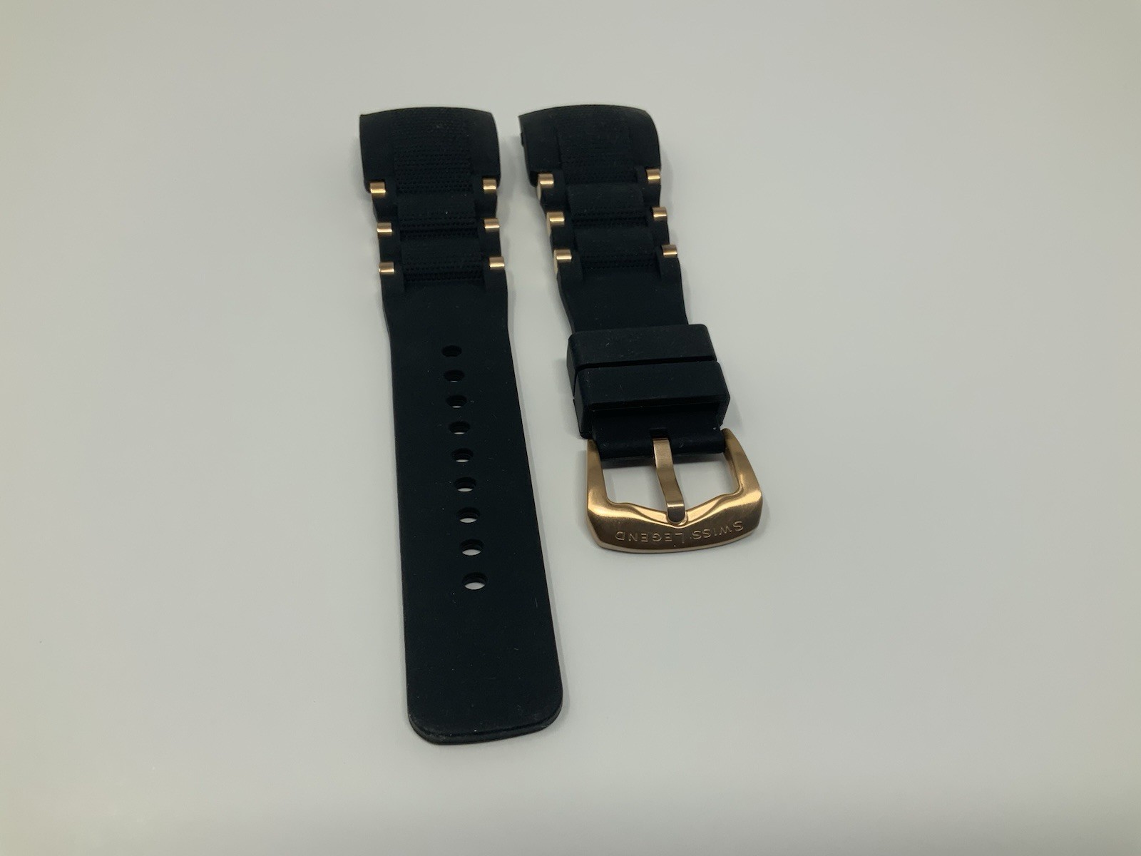 NOS Swiss Legend Black Rubber with rose gold buckle 19mm