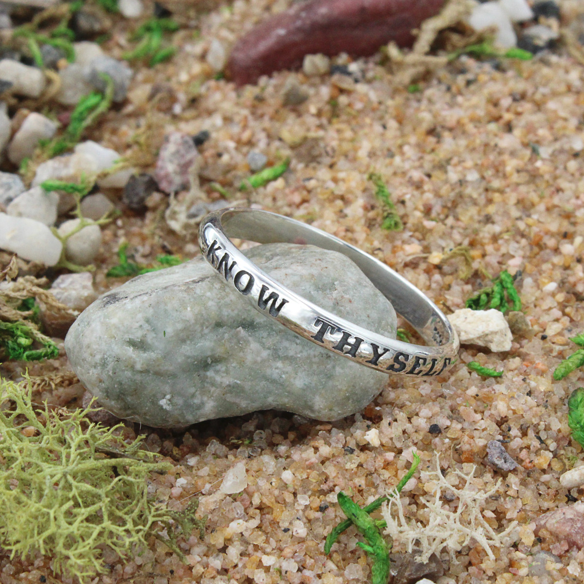 Sterling Silver Know Thyself Ring – Inspirational Wisdom Stackable Sizes 4-15