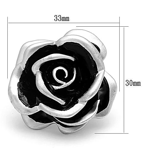 Women’s Rose Ring, Rhodium Plated, Brass, black ring, floral ring