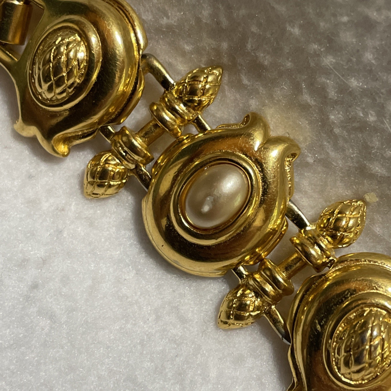 Vintage Fendi Faux Pearl Gold Tone Link Bracelet