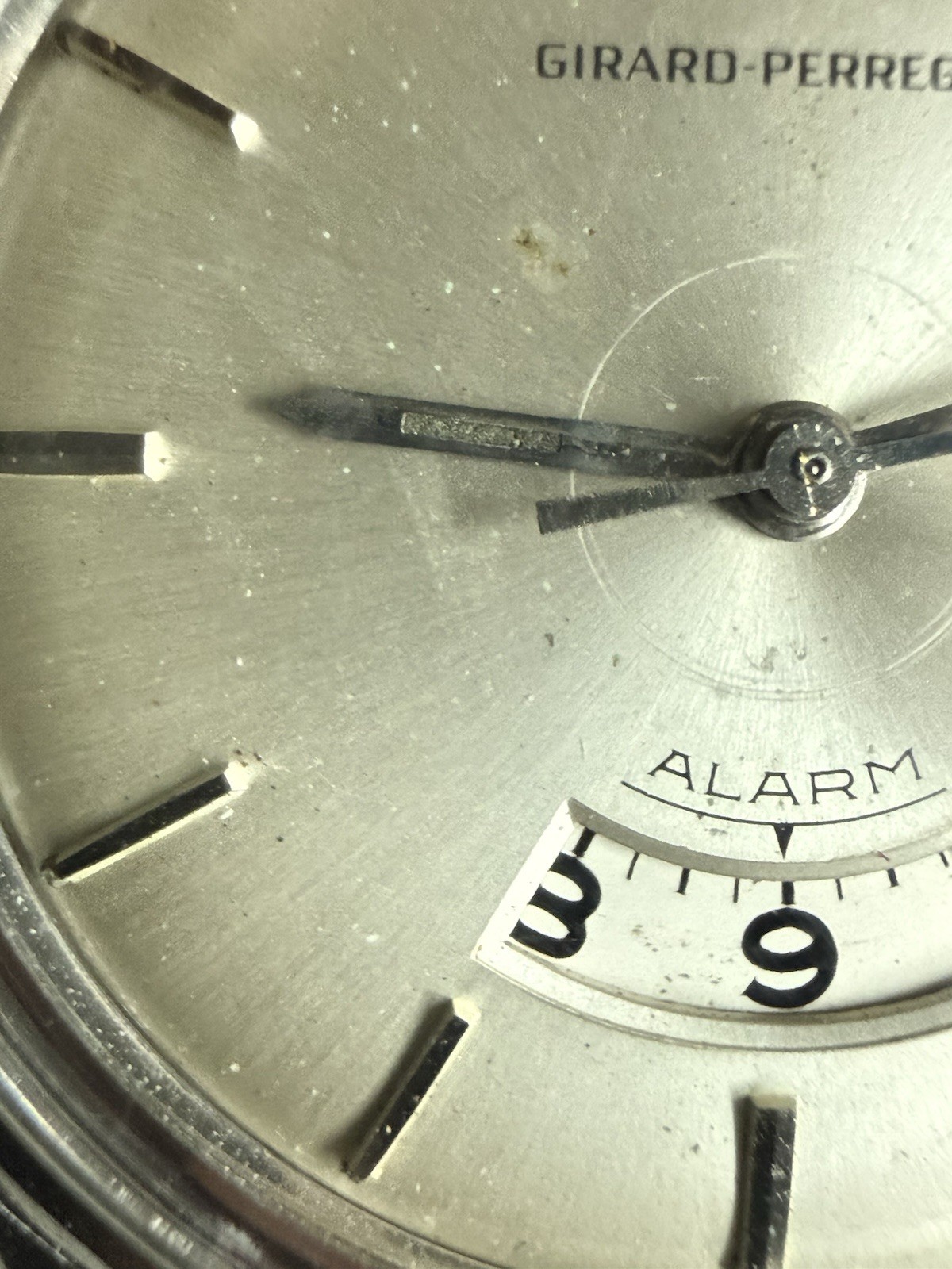 VINTAGE GIRARD PERREGAUX ALARM STAINLESS STEEL MANUAL WIND AS 1475 SWISS WATCH
