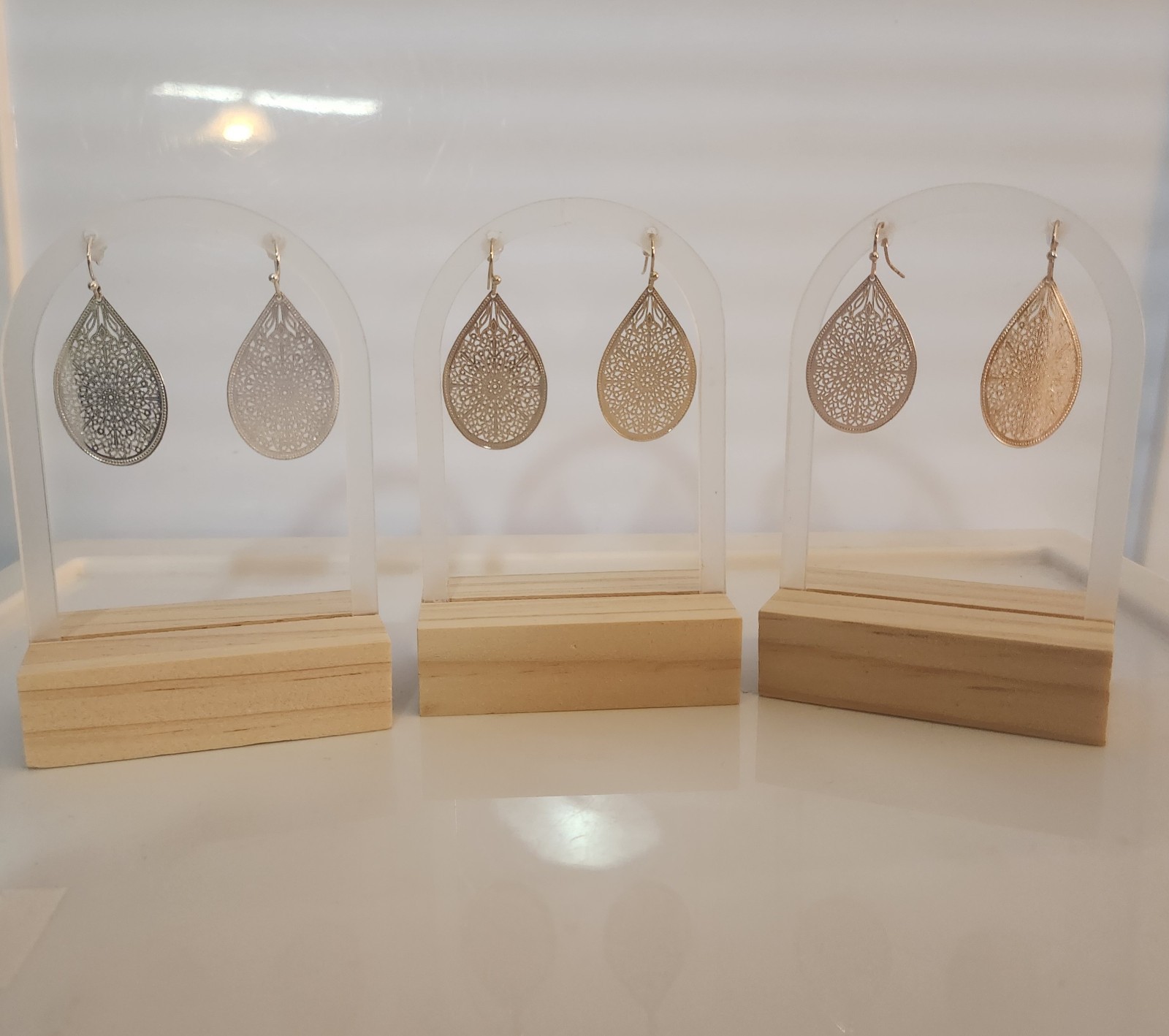 Large Delicate Filigree Teardrop Earrings: Silver, Gold & Rose Gold by Main St.