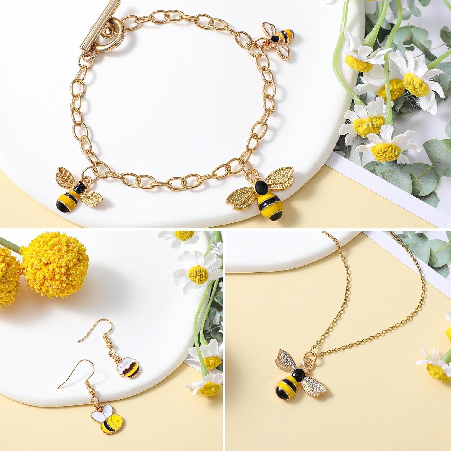 30Pcs Honeycomb Bee Charms, Charms Alloy Honeybee Pendants Bulk…