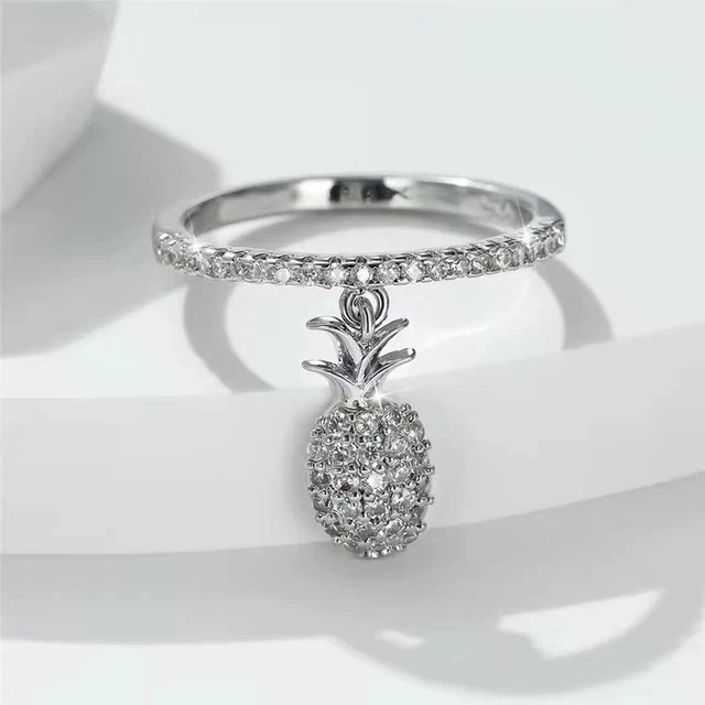 2Ct Round Cut Lab Created Diamond Pineapple Drop Ring 14k White Gold Plated
