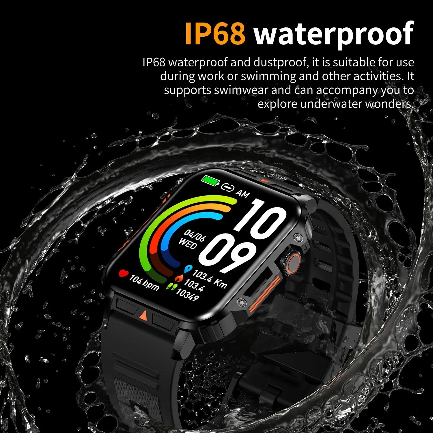 Smartwatch Military Men Smart Watch Health Monitor Wireless Call Fitness IP68 US