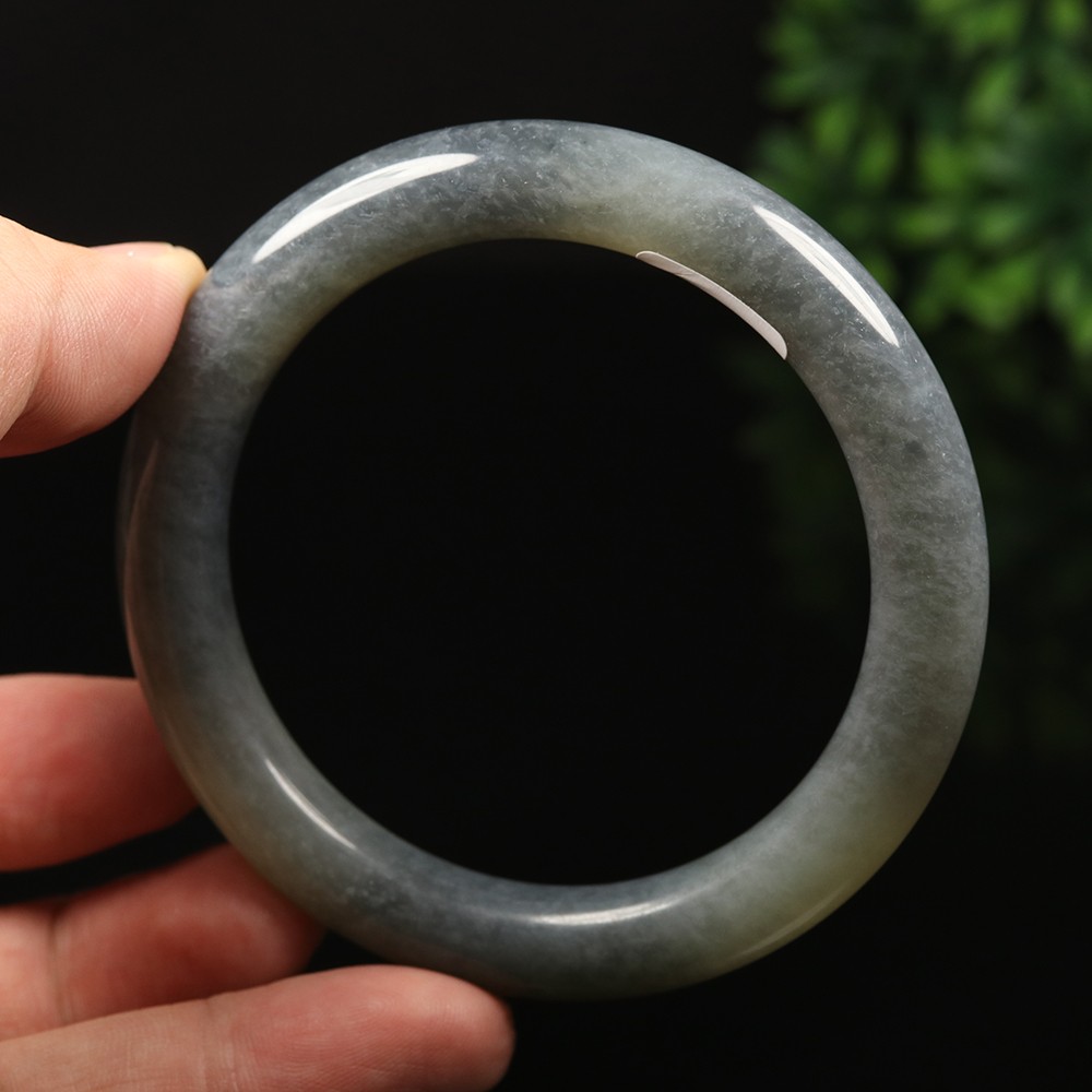 61mm Certified 100% Natural Grade A Black Green Xiu Jade Bangle Bracelet 12533