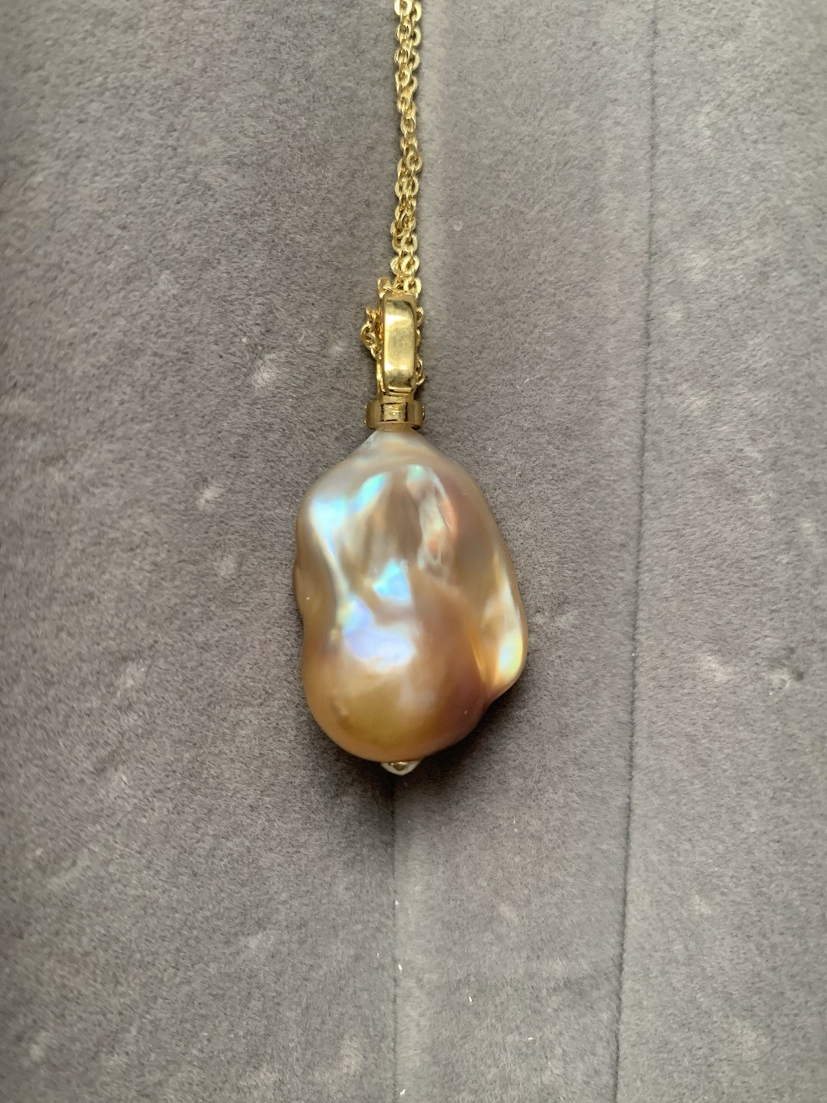 Iridescent Aurora Baroque Pearl Pendant with 14K Gold Plated Adjustable Chain