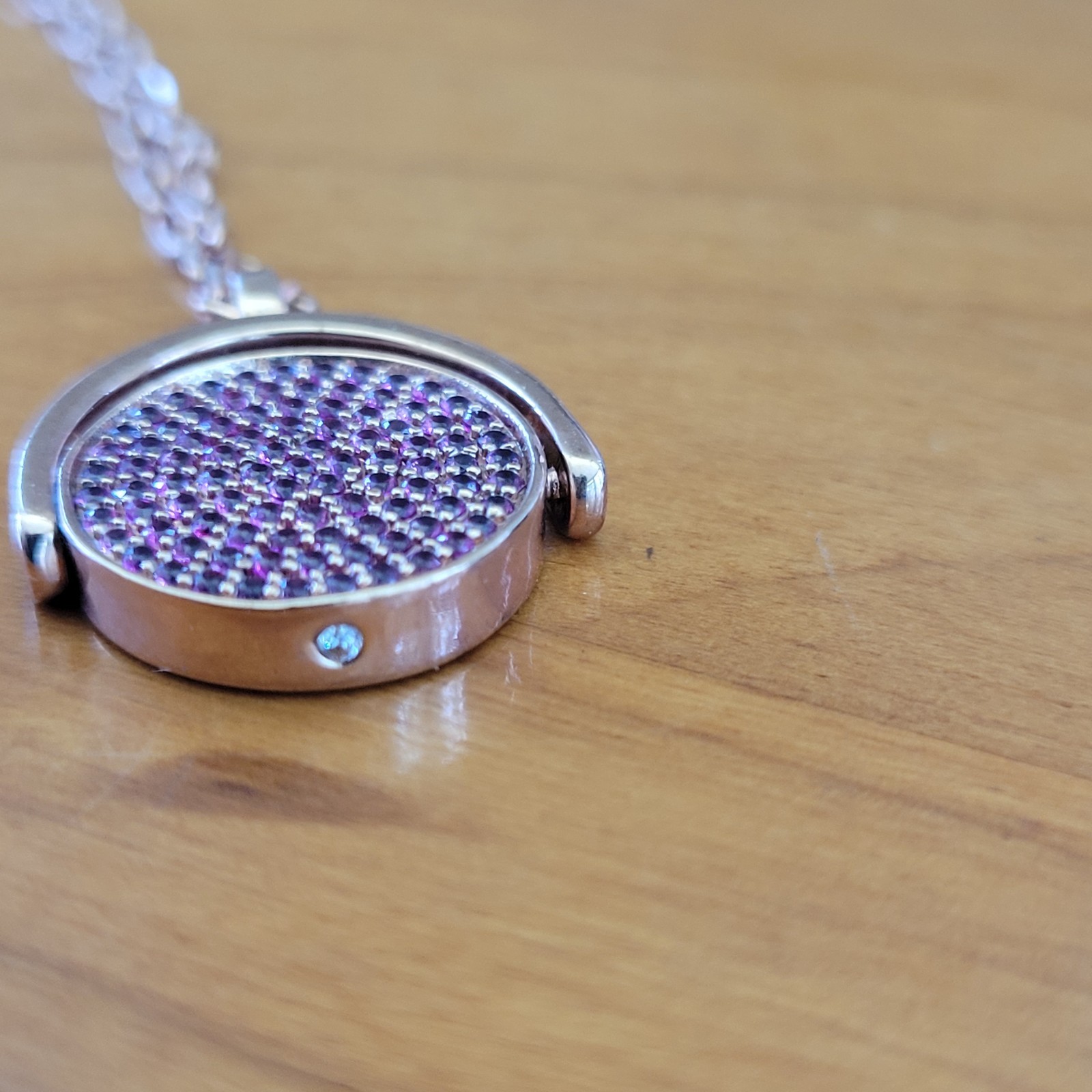 HENRI BENDEL Dream Spinning Locket Necklace Rose Gold Pave Crystal