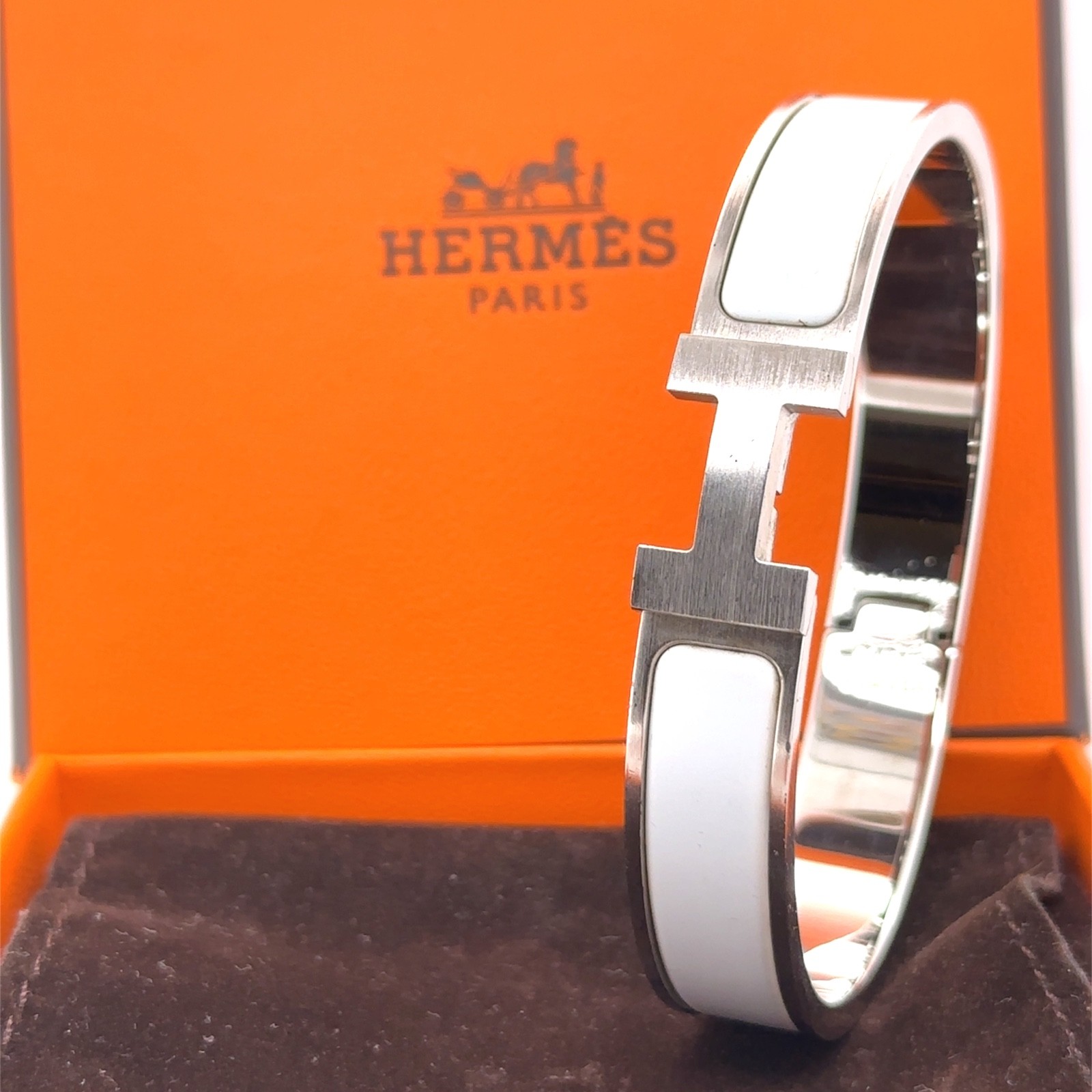 Authentic Hermès Clic H Bracelet Palladium-Plated White RRP $1,120*