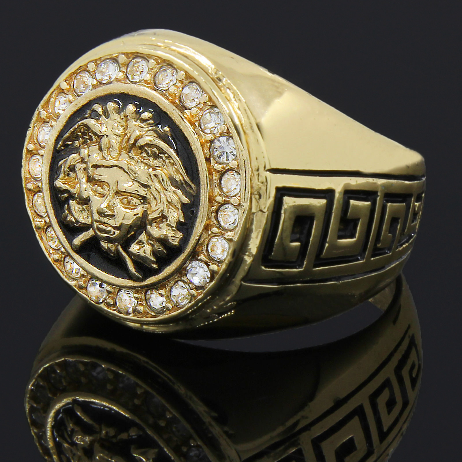 14K Gold Plated 4 Rings Bundle w/Medusa Cubic-Zirconia Size 7 8 9 10 11 12)