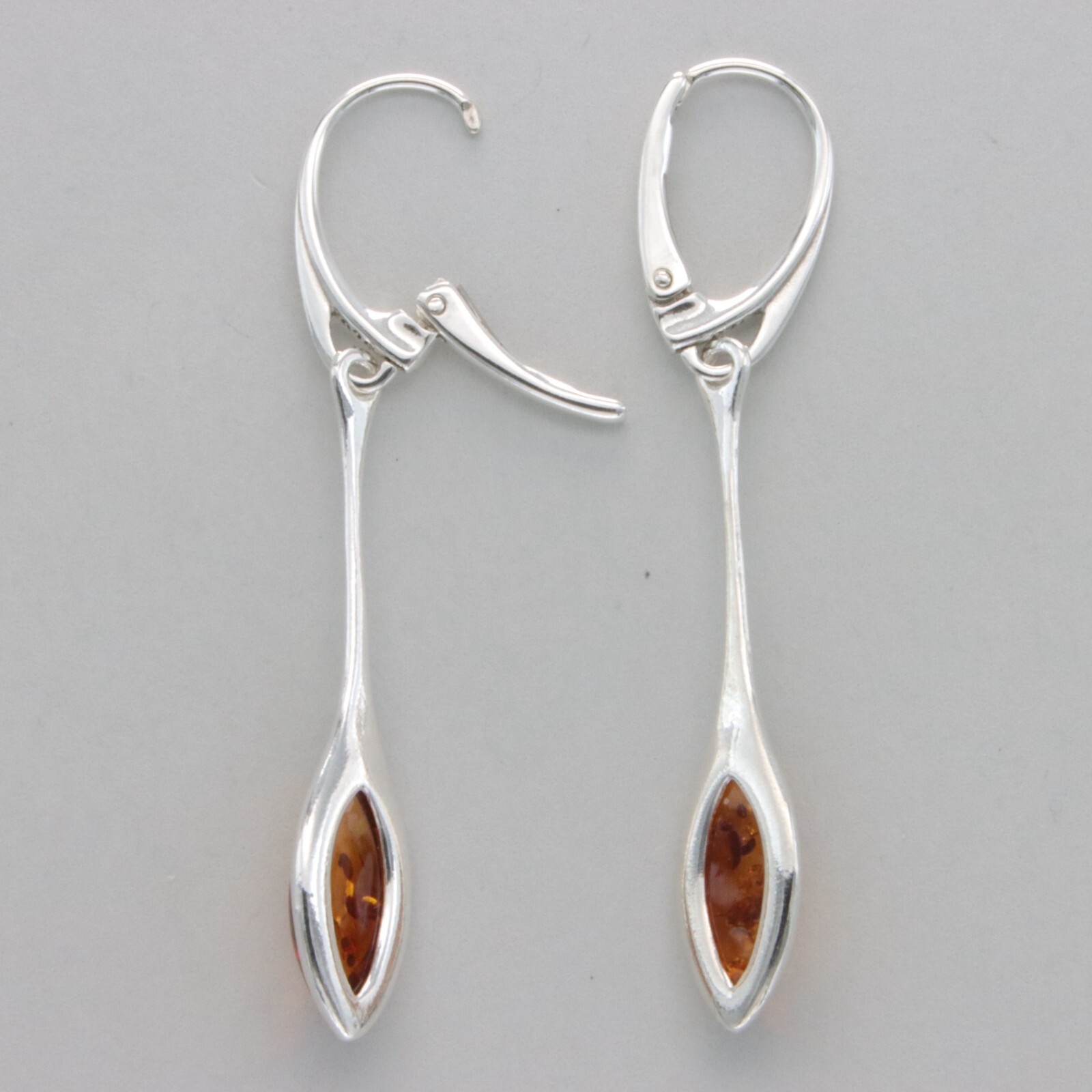 Cognac / Brown BALTIC AMBER Oval Leveback Earrings 925 STERLING SILVER #1667e