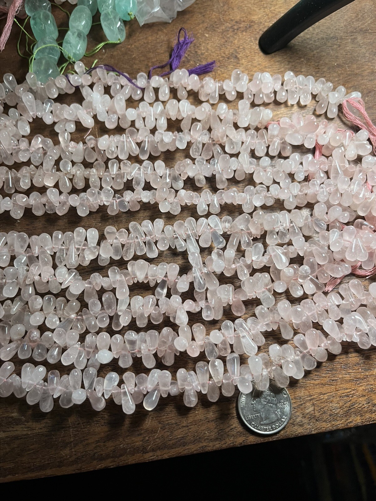 10-15mm Old Stock Natural Rose Quartz Briolette Gemstone Beads 14in Strand