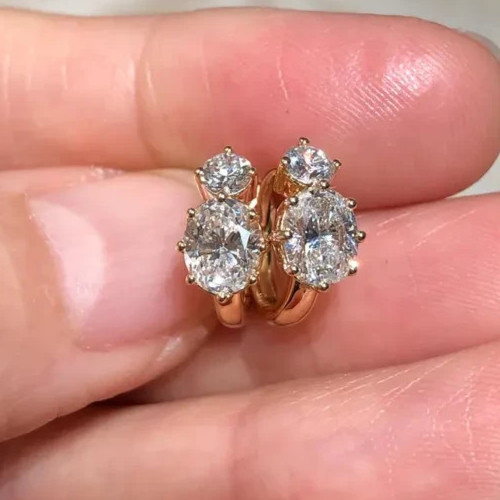 5.00Ct Oval-Cut EF/VS1 Lab Grown Diamond Huggies Earring 14K Yellow Gold