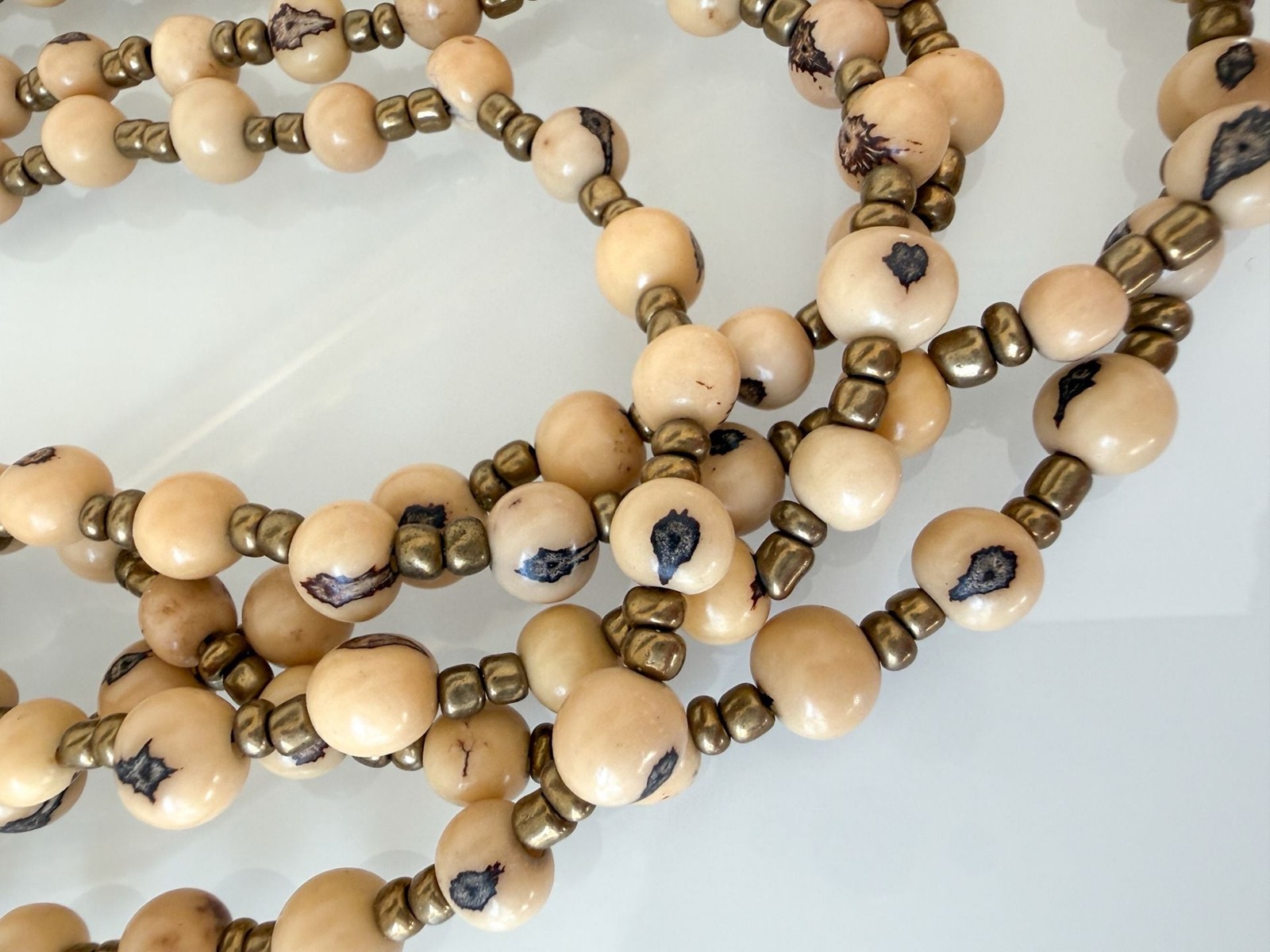 Boho Multi-Strand Tagua Seed Bead Necklace and Bracelet Set