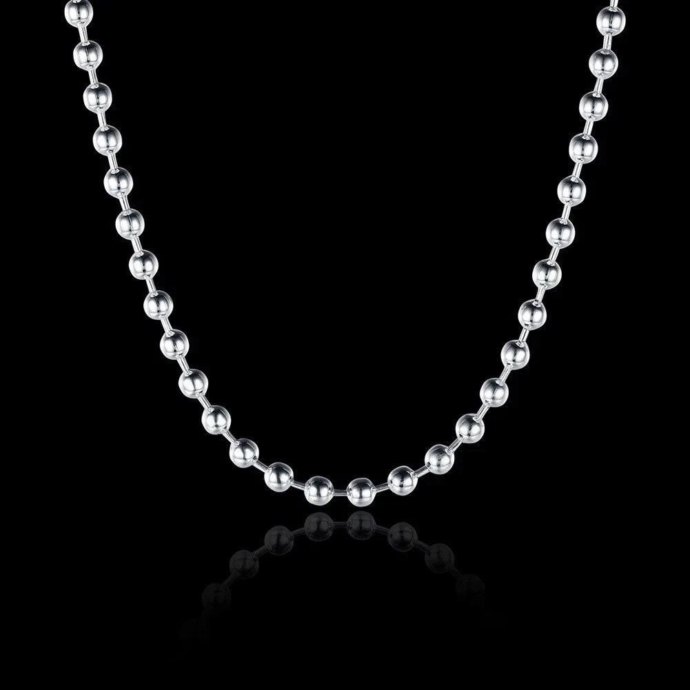 16″ Women’s 925 Sterling Silver 2mm Balls Beads Chain Necklace
