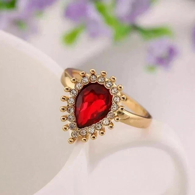 2Ct Pear Cut Simulated Ruby Halo Engagement Ring 14K Yellow Gold Plated