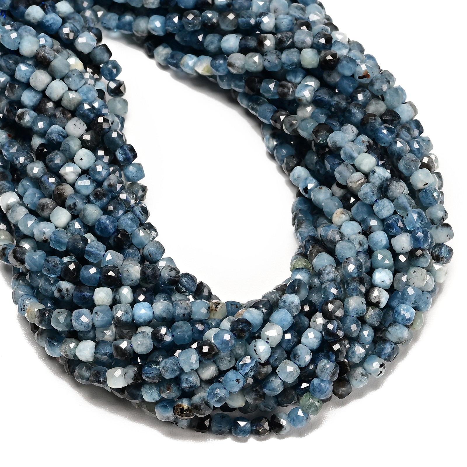 Natural Dark Blue Aquamarine Faceted Cube Beads Size 4-5mm 15.5″ Strand