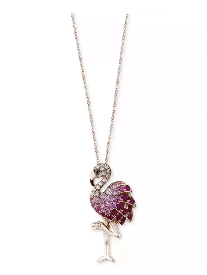 2Ct Round Cut Simulated Pink Ruby Gorgeous Flamingo Pendant 14k Rose Gold Plated