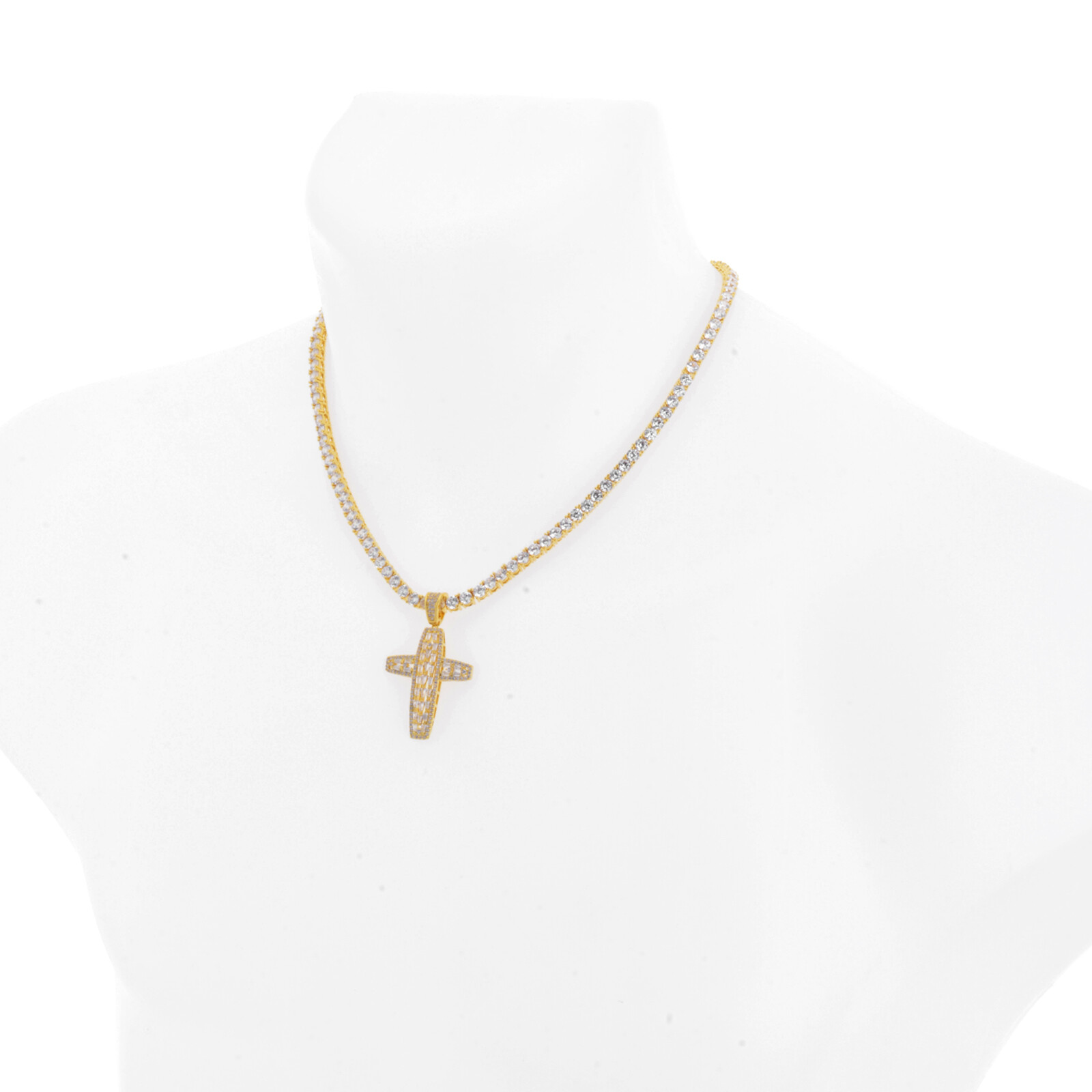 Full CZ Cross Pendant 20 inch Tennis Chain Choker Necklace BCT 17333