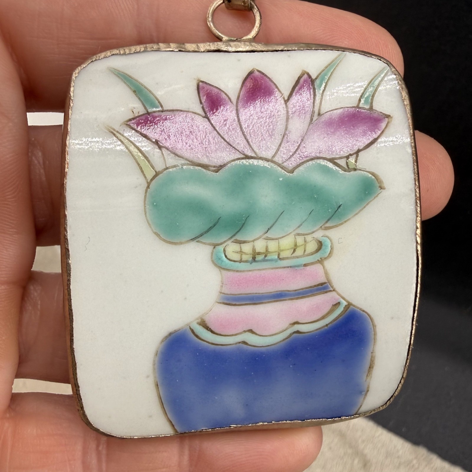 Vintage Chinese Painted Artisan Necklace Ceramic 34”