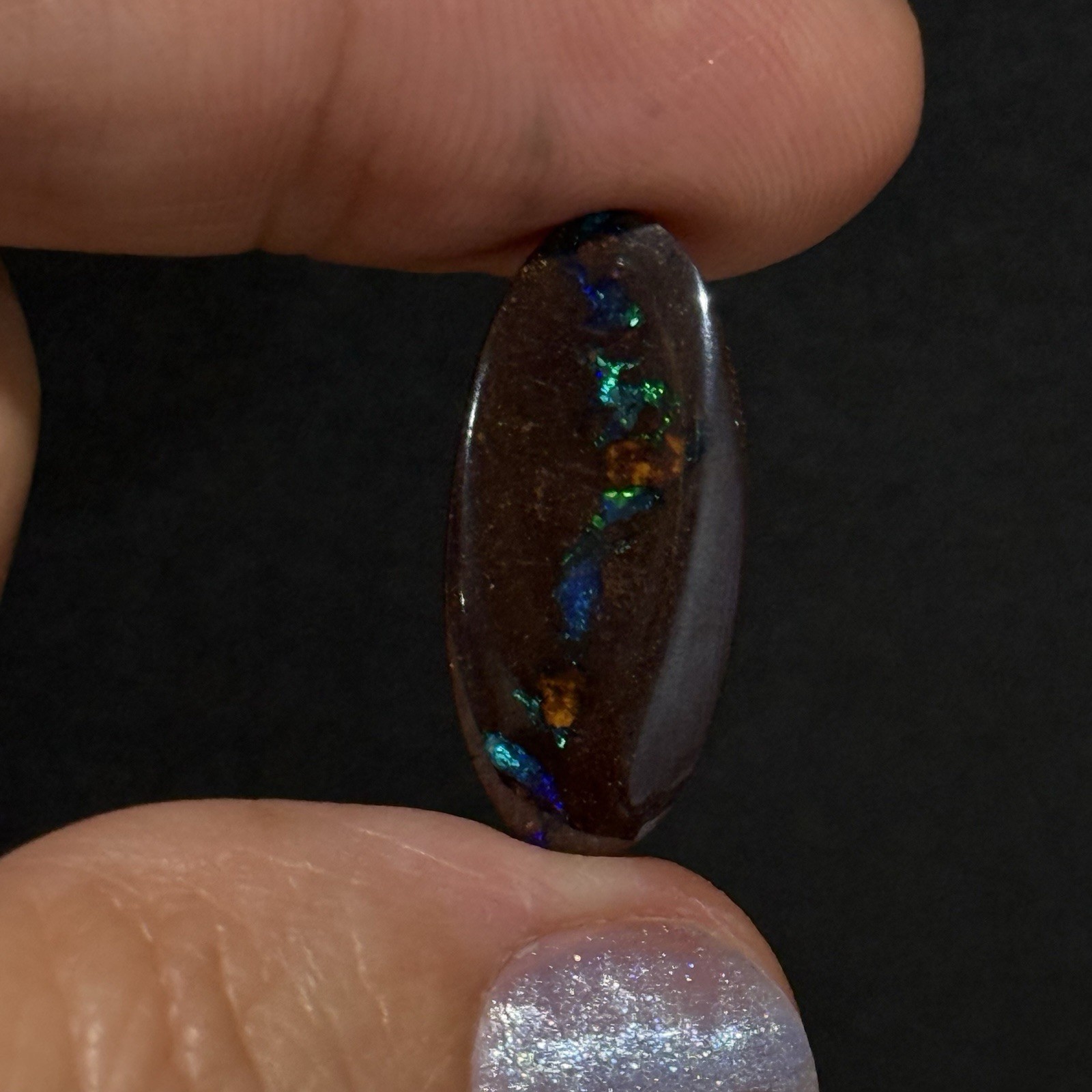 21.1ct 23×10.6x5mm Natural Dark Boulder Australian Opal Oval Cabochon Ring Gem