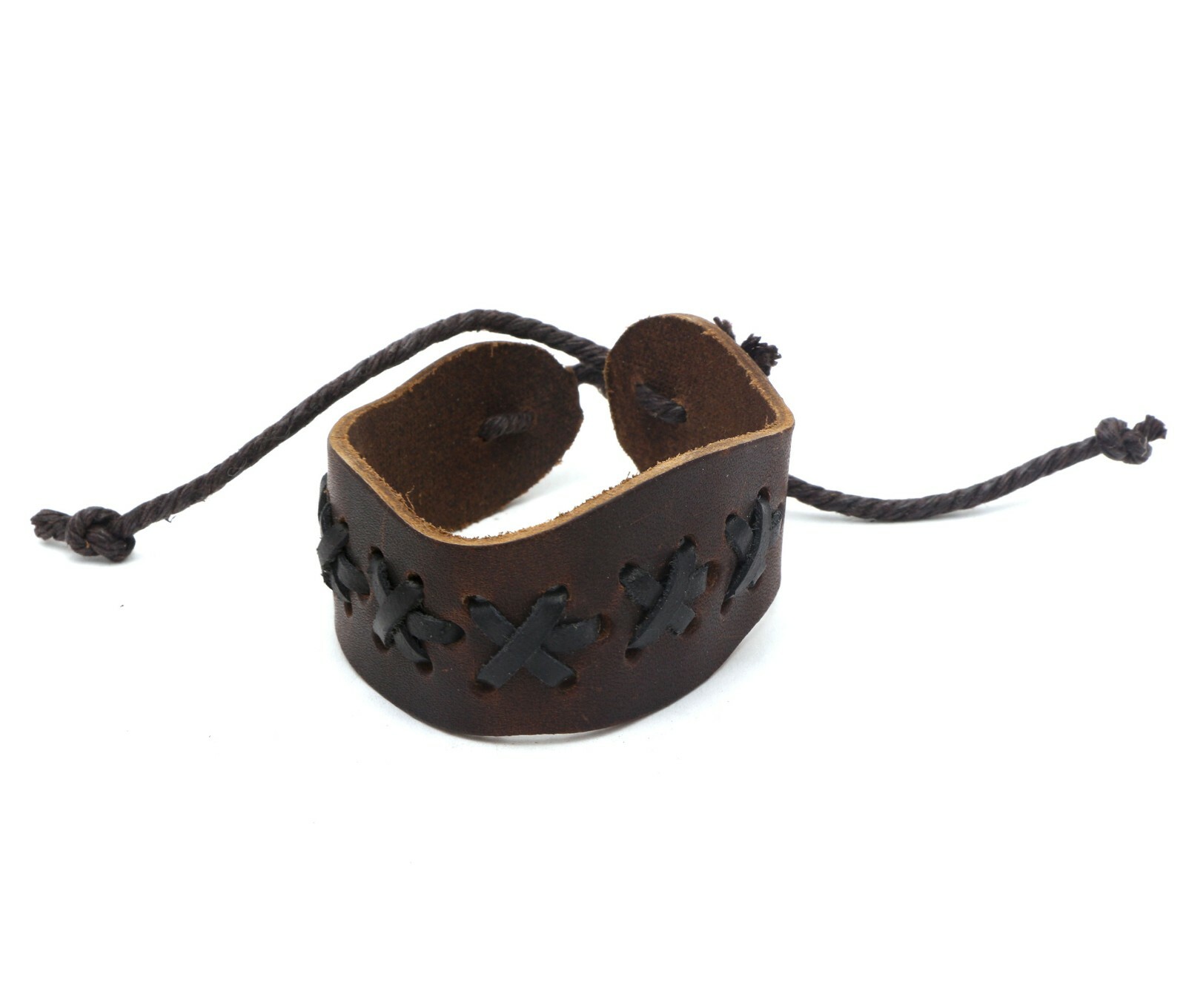 Adjustable Brown Leather Bracelet with With X Shape Pattern