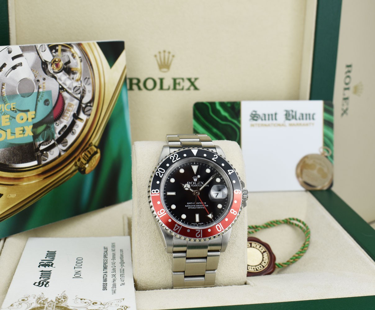 ROLEX Vintage 40mm SS GMT Master II Black Red “Coke” Bezel SEL 16710 SANT BLANC
