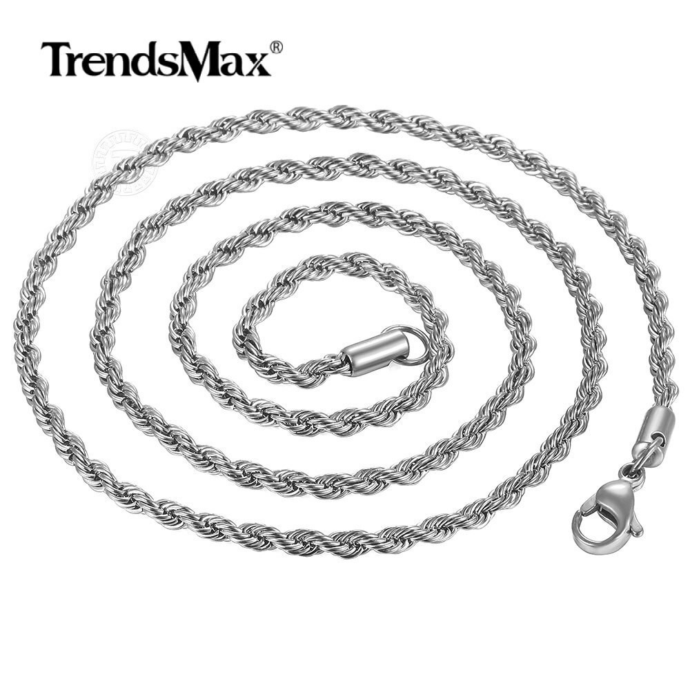 3-7MM Gold Plated Stainless Steel Diamond Cut Twisted Rope Chain Necklace 16-32″
