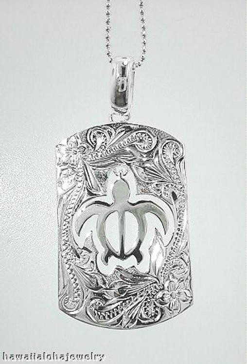 17MM HEAVY SOLID 925 SILVER HAWAIIAN DANGLING TURTLE ENGRAVED SCROLLS PENDANT