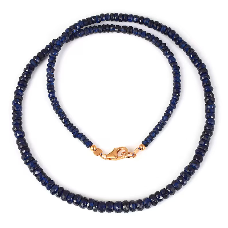 Blue Sapphire Beaded Necklace 925 Sterling Silver Handmade Gemstone Jewelry