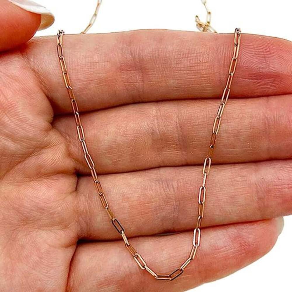 14K Rose Gold 1.5mm Hollow Paperclip Chain Necklace 16″-24″