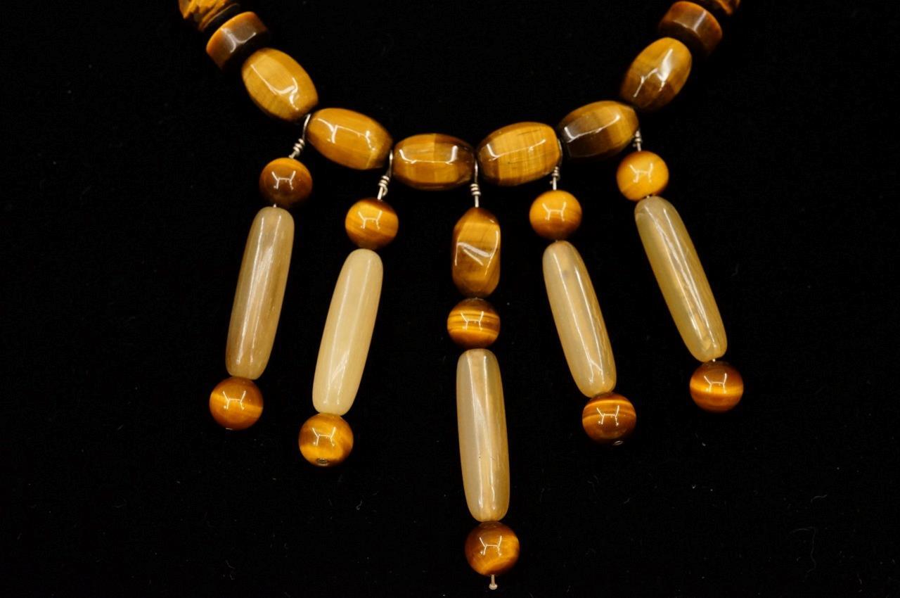 Artisan Crafted Jewelry Tigers Eye Gemstone Beaded 18″ Statement Necklace