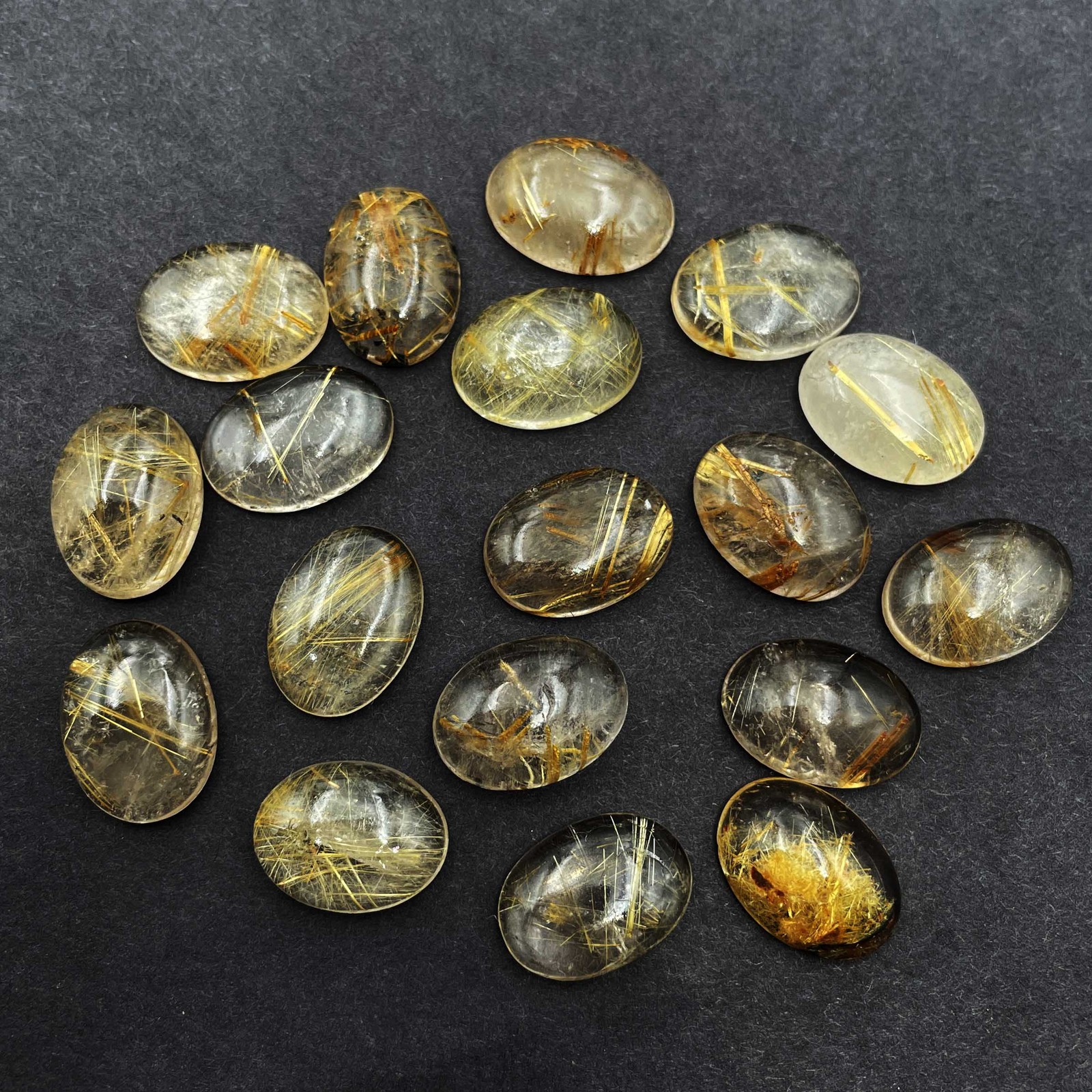Natural Golden Rutile Quartz Oval Cabochon Loose Stone Lot 13*18 MM 105 CT 9 Pcs
