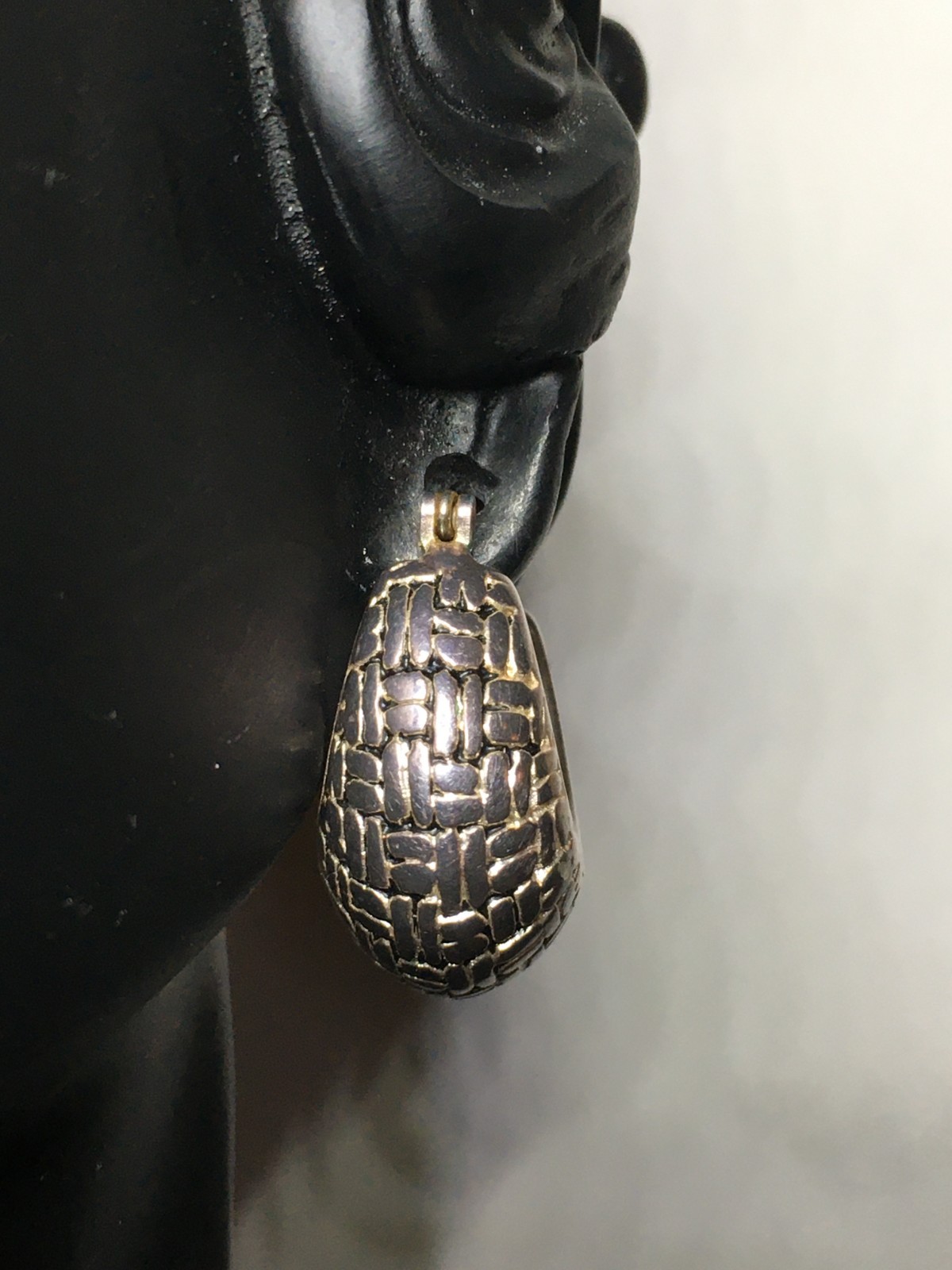 VTG .925 Sterling Wide Puffy Basket Weave Textured Hinge Back Hoop Earrings
