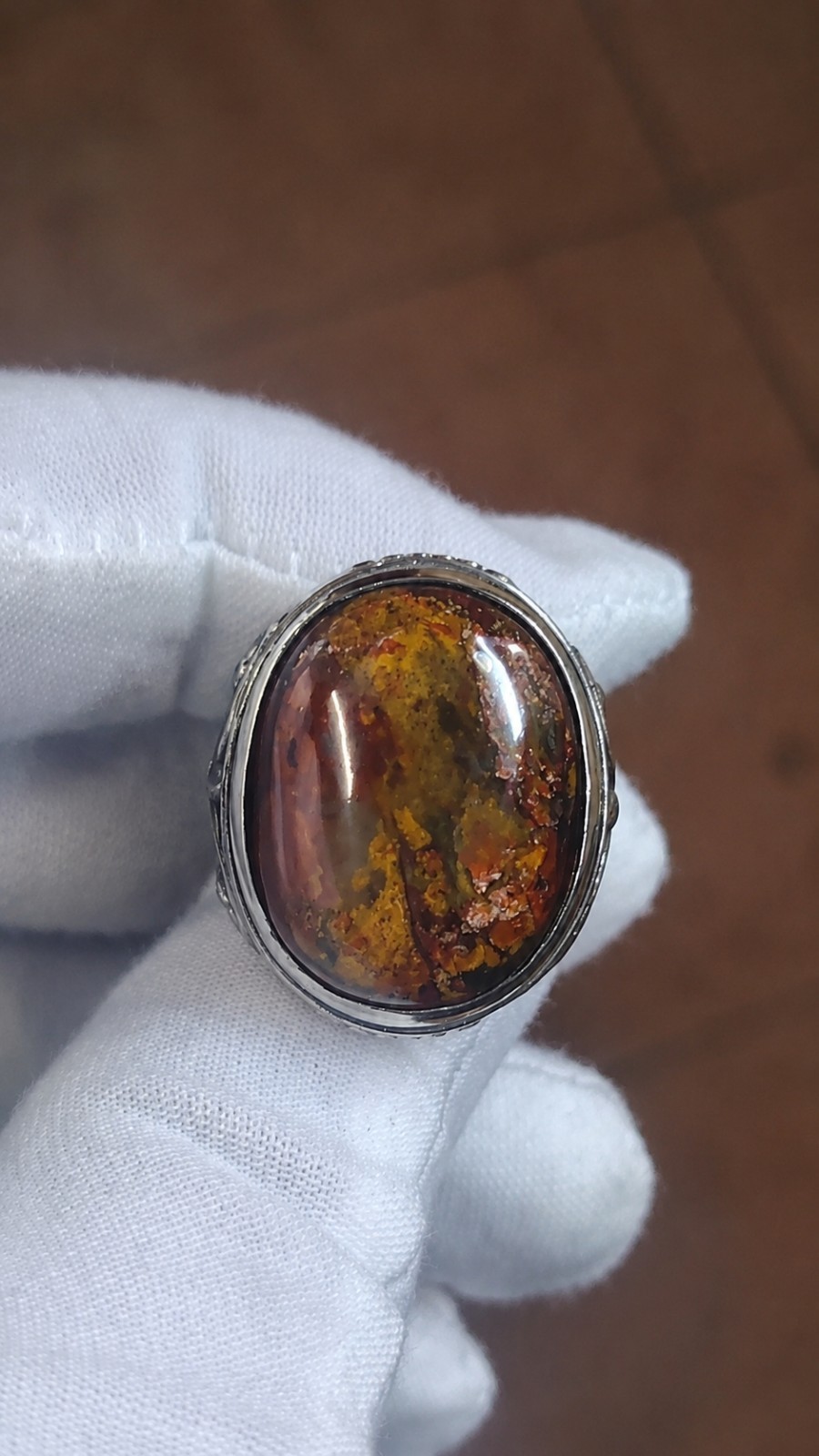 Natural Multicolor Pancawarna Agate With Alpaka Chrome Ring