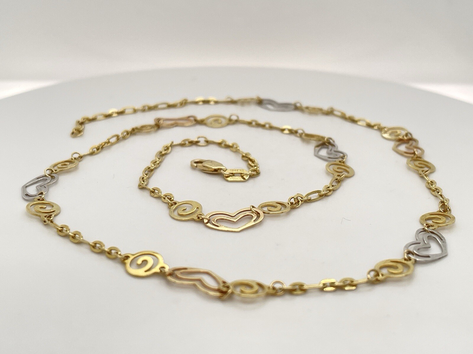 14k Yellow & White Gold Heart Motif Chain Necklace 19 3/8″ – 5.4 Grams