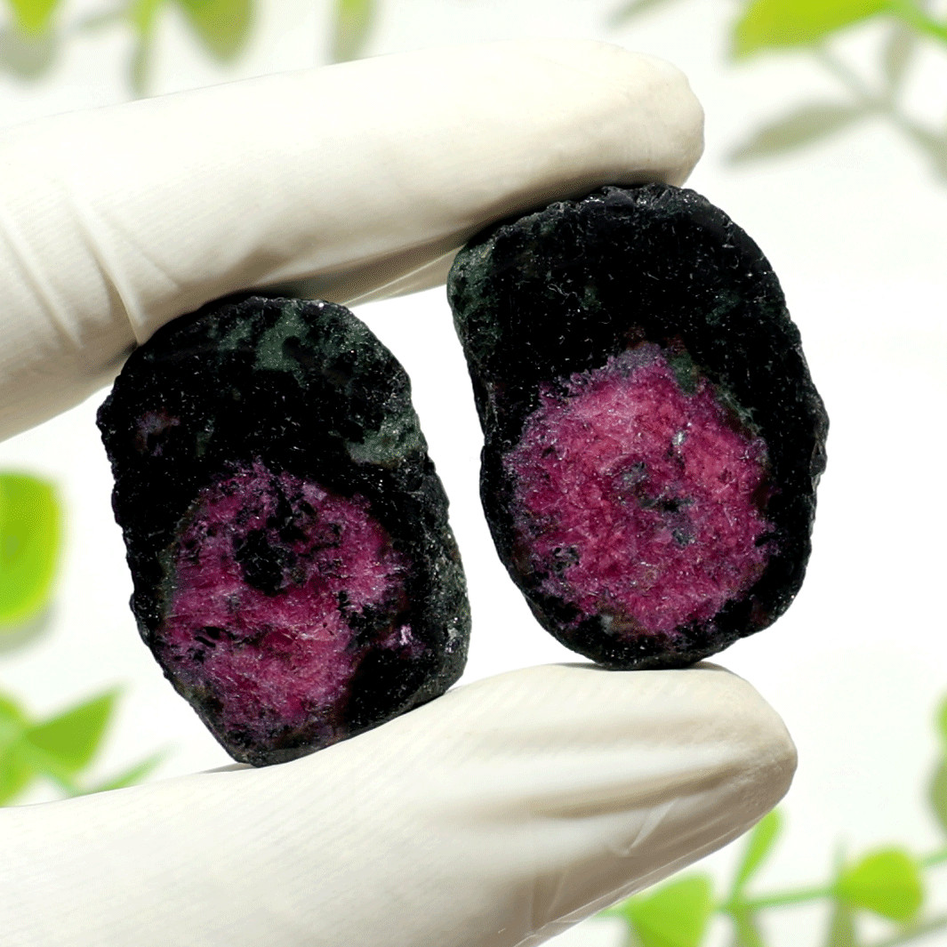 4 PC~ 2 Pairs Natural Ruby In Zoisite 32mm-35mm Matching Slices Gemstones Parcel